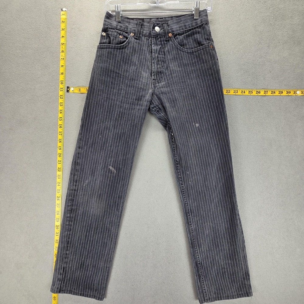 Vintage Levis 501 Jeans Womens Gray Pin Stripe Made in USA Button Fly Fits 25x28